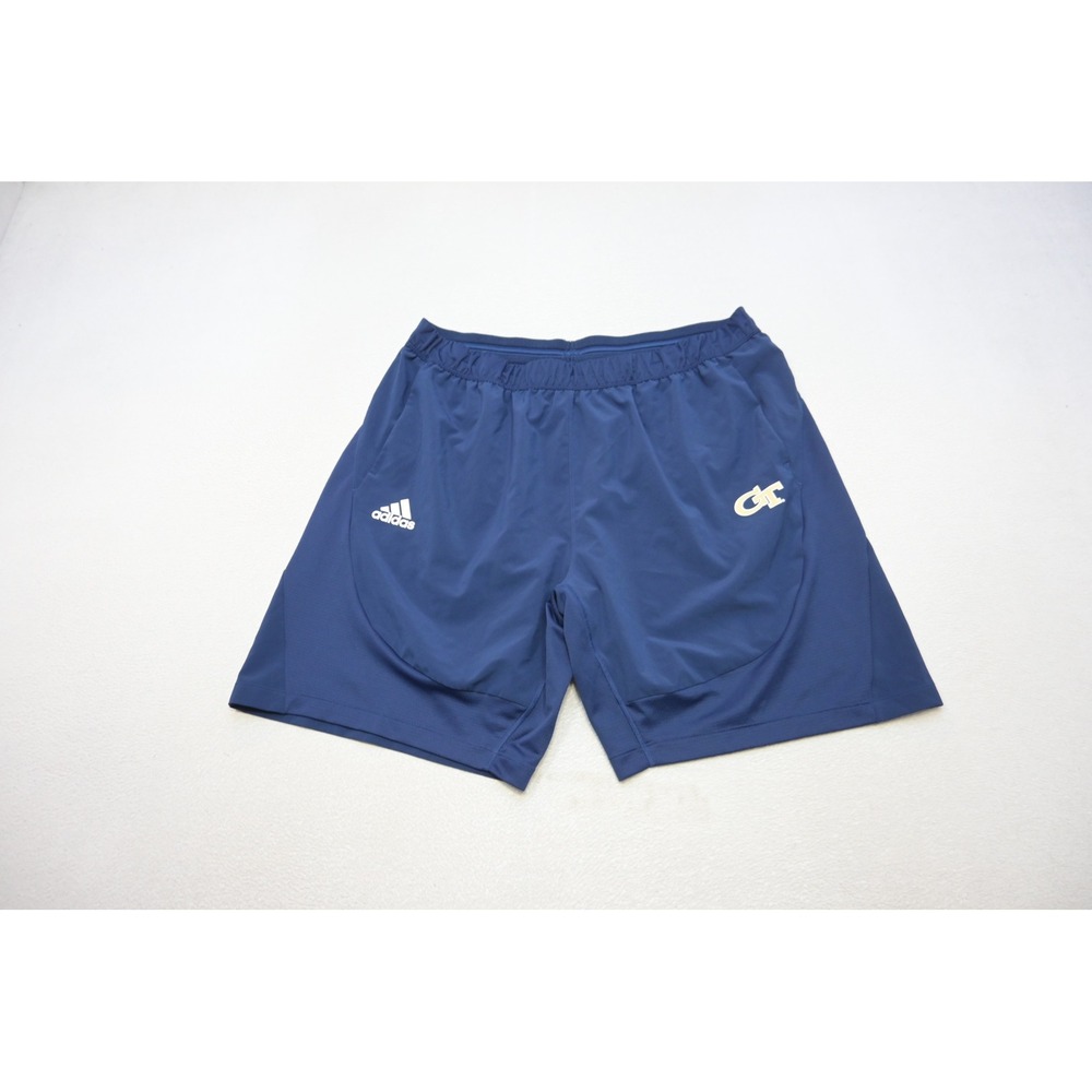 Adidas Athletic Gym Shorts Mens 2XL Navy Blue Georgia Tech Yellow Jackets EUC‎